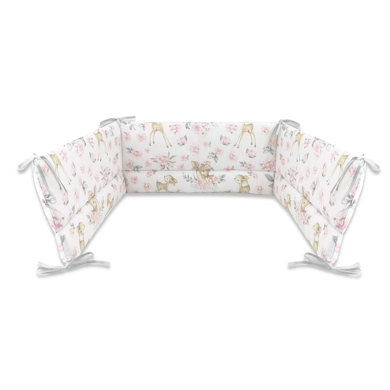 MimiNu - Aparatoare pentru patut 120X60 cm, Din bumbac, Sweet Deer Pink