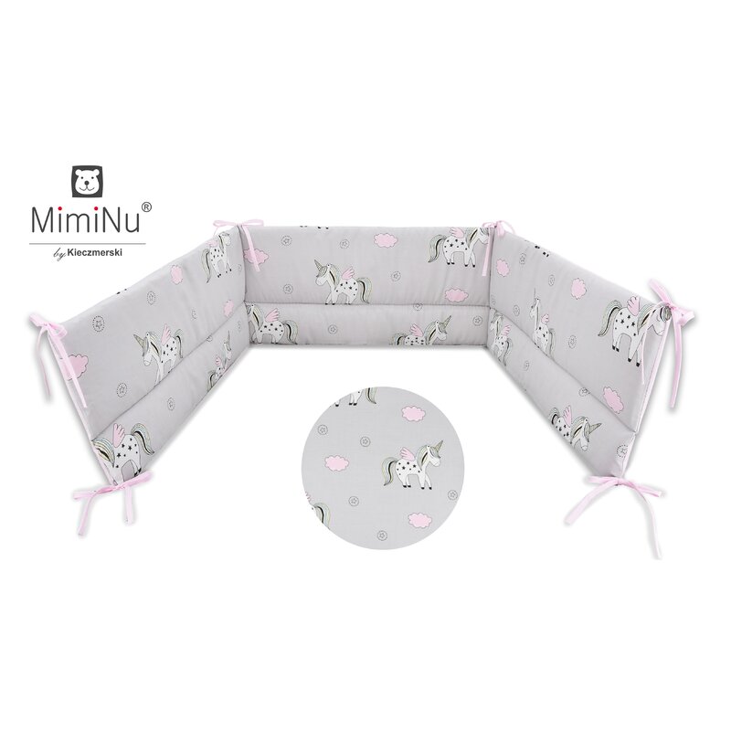 MimiNu - Aparatoare pentru patut 120X60 cm, Din bumbac, Pink Unicorn