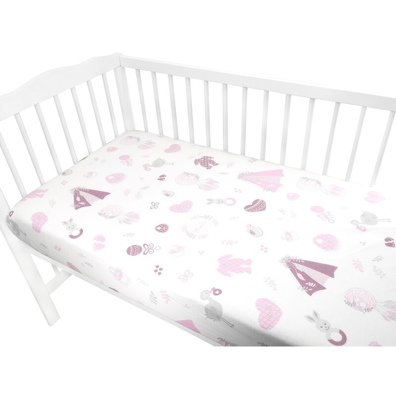 MimiNu - Cearceaf cu elastic pentru patut 120X60 cm, Din bumbac, Baby Shower Pink image 2