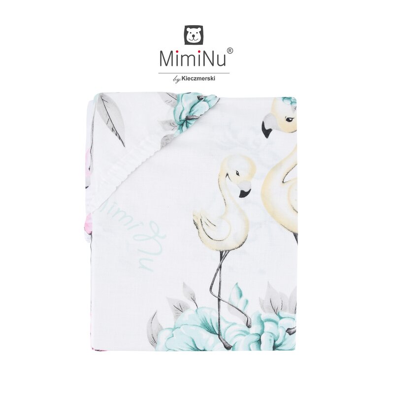 MimiNu - Cearceaf cu elastic pentru patut 120X60 cm, Din bumbac, Peonie Mint image 1