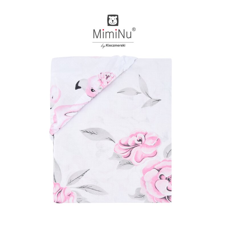 MimiNu - Cearceaf cu elastic pentru patut 120X60 cm, Din bumbac, Peonie Pink