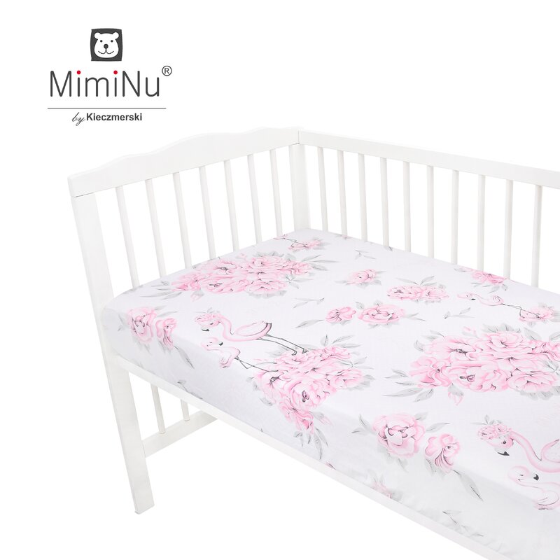 MimiNu - Cearceaf cu elastic pentru patut 120X60 cm, Din bumbac, Peonie Pink image 2