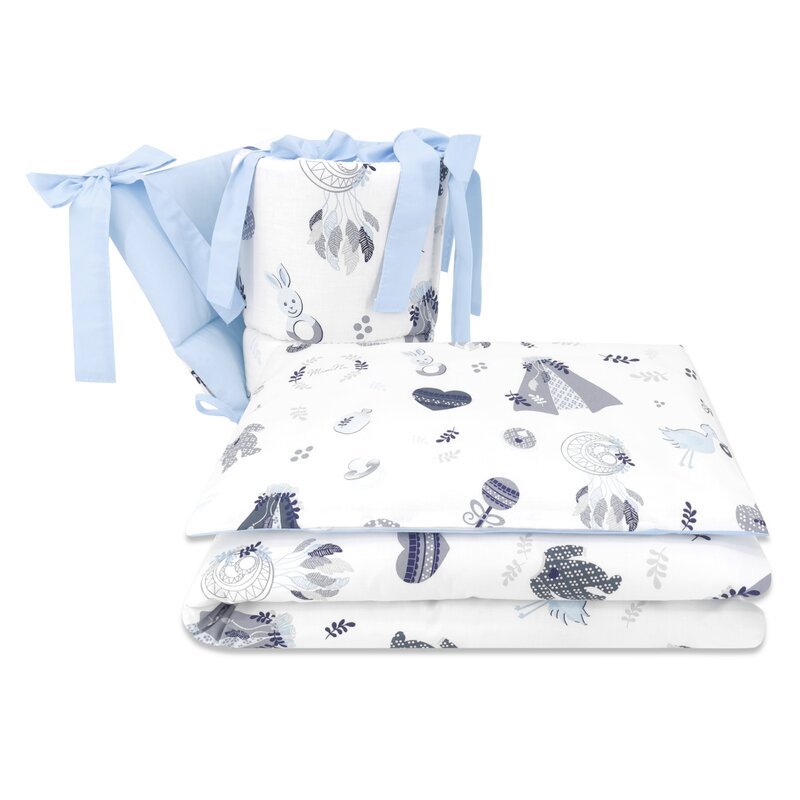 MimiNu - Lenjerie patut 3 piese, Cu protectie laterala, Baby Shower Blue, Din bumbac, Pentru patut 120x60 cm image 1