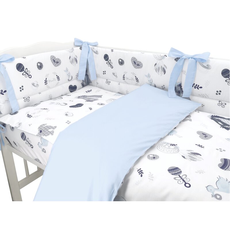 MimiNu - Lenjerie patut 3 piese, Cu protectie laterala, Baby Shower Blue, Din bumbac, Pentru patut 120x60 cm image 2