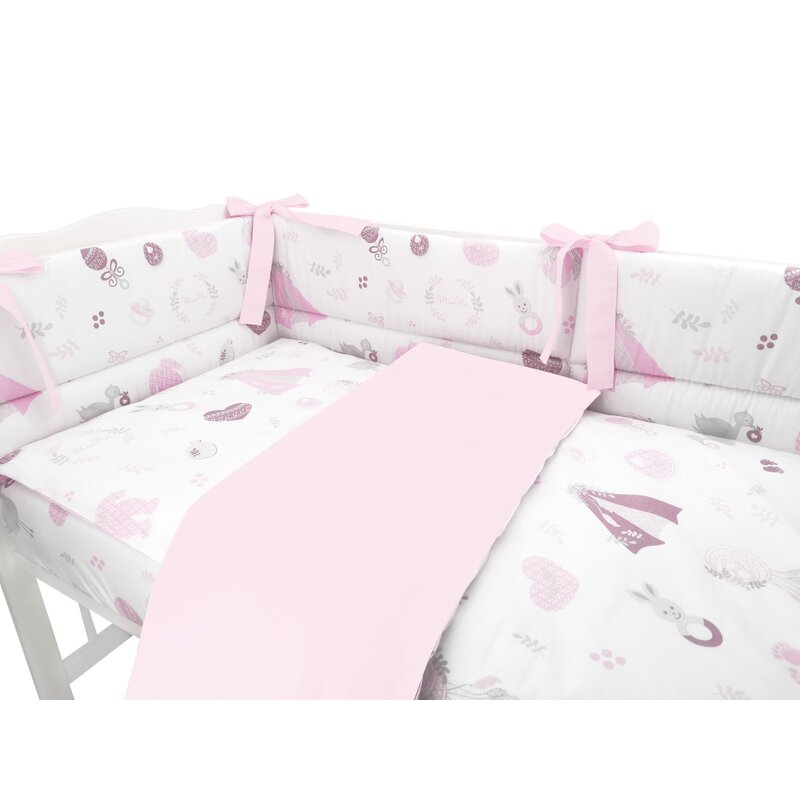 MimiNu - Lenjerie patut 3 piese, Cu protectie laterala, Baby Shower Pink, Din bumbac, Pentru patut 120x60 cm image 2
