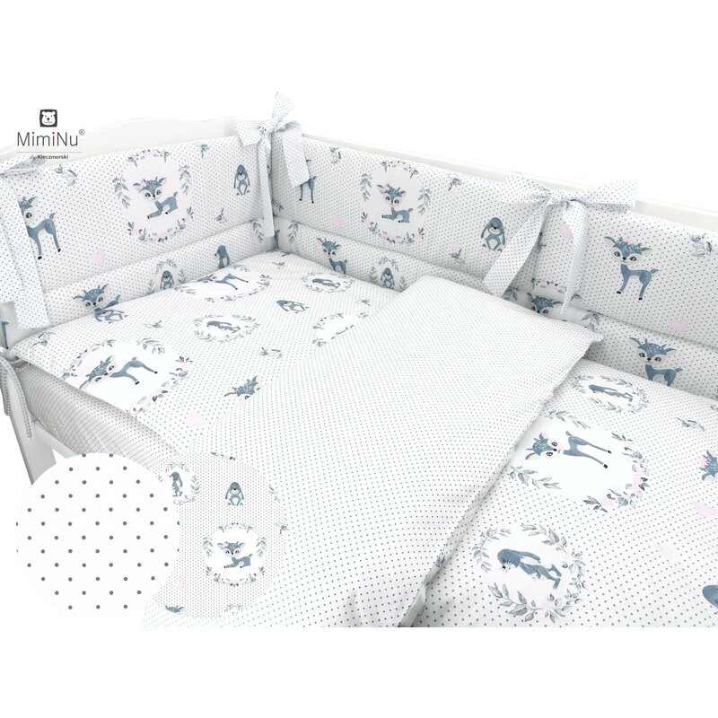 MimiNu - Lenjerie patut 3 piese, Cu protectie laterala, Deer Dark Mint, Din bumbac, Pentru patut 120x60 cm image 2