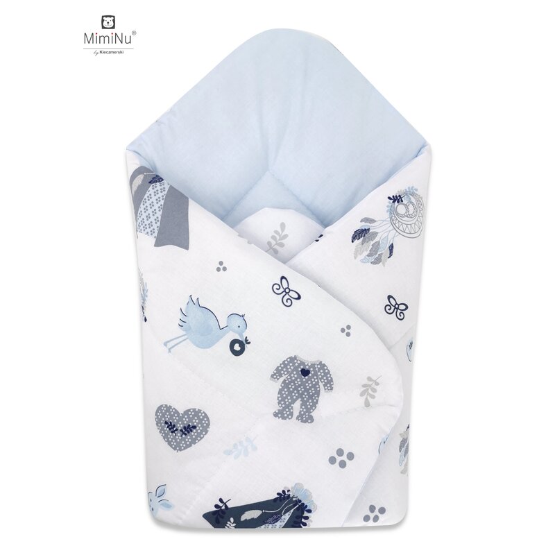 MimiNu - Paturica de infasat multifunctionala standard, 75x75 cm, Din bumbac, Baby Shower Blue/Blue