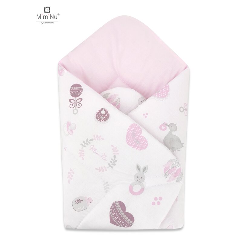 MimiNu - Paturica de infasat multifunctionala standard, 75x75 cm, Din bumbac, Baby Shower Pink/Pink image 1