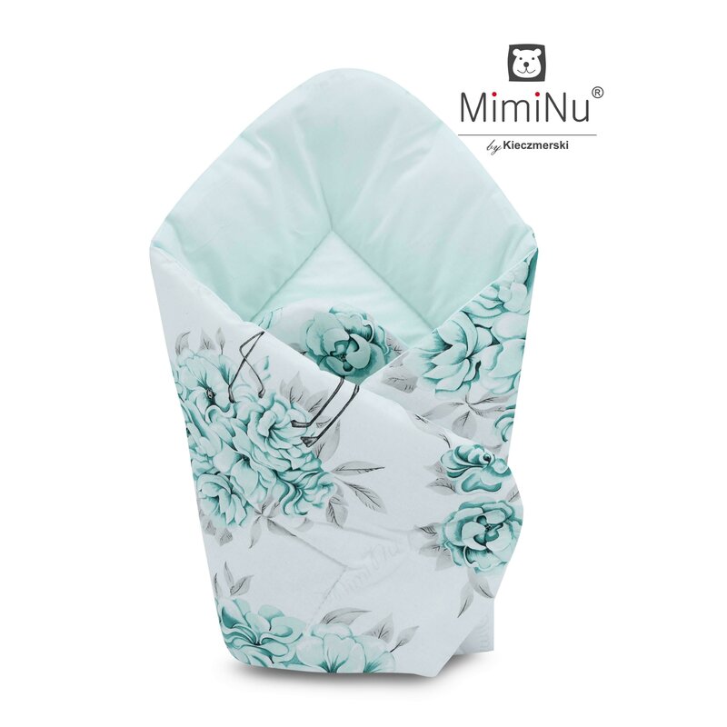 MimiNu - Paturica de infasat multifunctionala standard, 75x75 cm, Din bumbac, Peonie Mint image 1