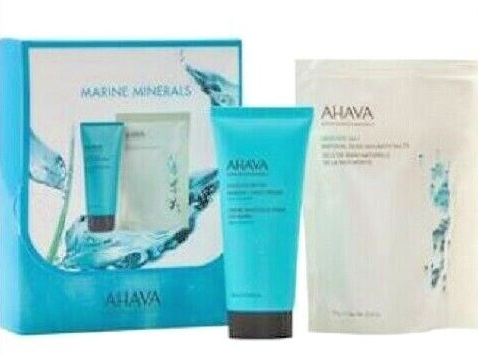 Kit Ahava cu Minerale marine Crema de maini minerala 100ml Saruri naturale de baie de la Marea Moarta 250gr