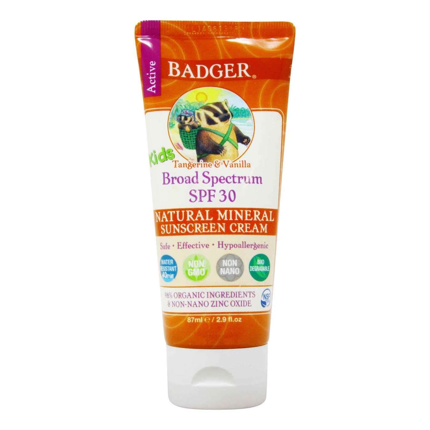 Crema protectie solara spf 30, cu mandarine si vanilie, pt. copii, Badger, 87 ml