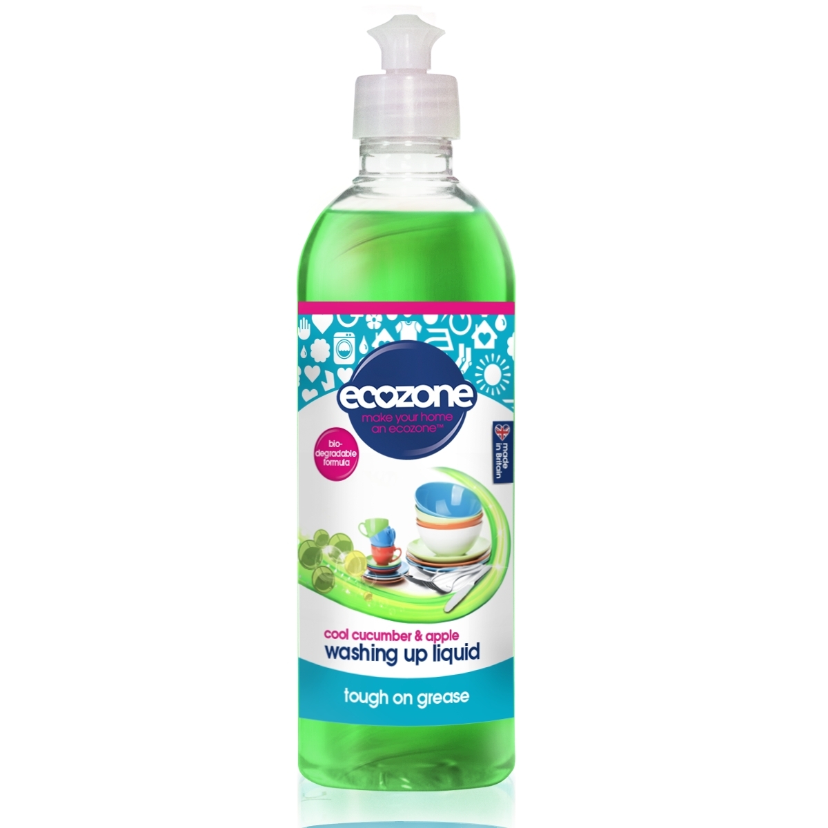 Solutie concentrata pt spalat vase, cu castravete si mar pt spalat vase, Ecozone, 500 ml